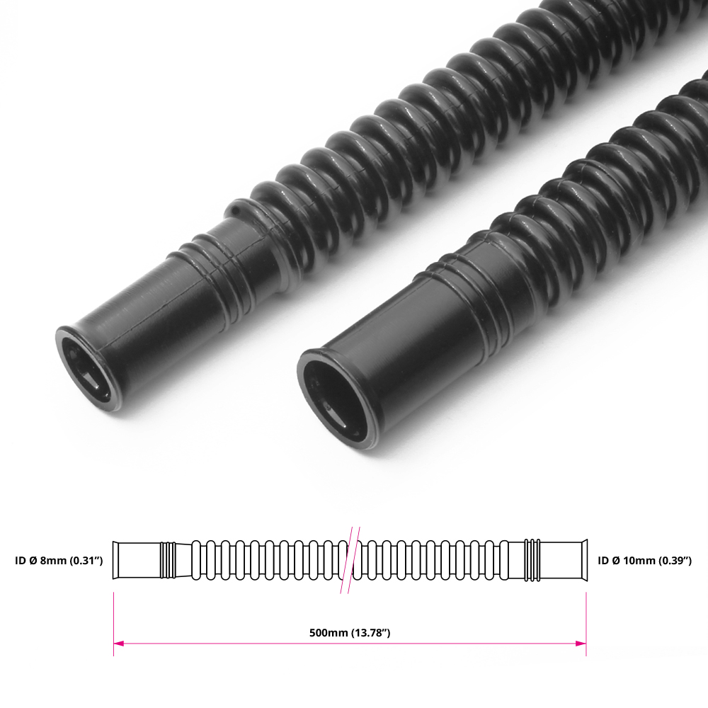 Convoluted black nylon in-tank fuel hose Ø8/10mm 350/500mm